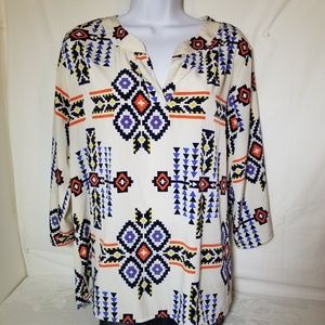 Kristen Miles 1X Grey Floral Aztec Inspired Top